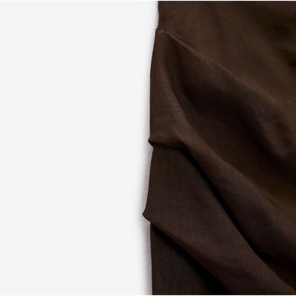NWT Zara Limited Edition Linen Blend Draped High Waist Midaxi Skirt in Brown - Picture 4 of 13